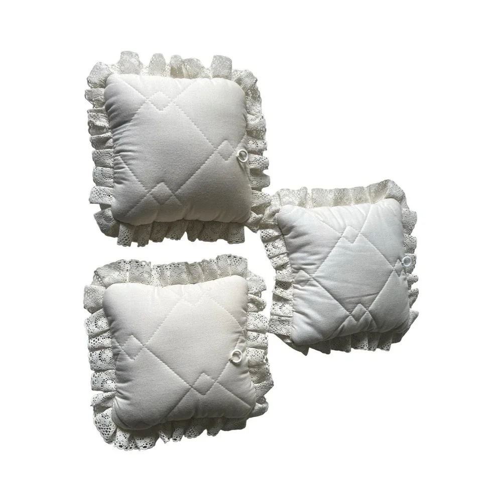 Vintage Bird Owl Quail‎ Decorative Throw Pillows Lace Trim Set of 3 Cottagecore